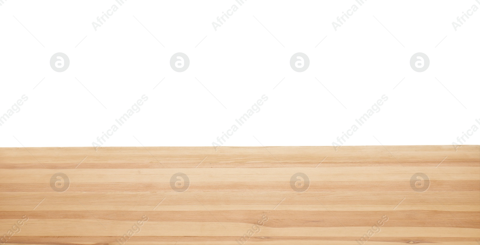 Photo of Stylish wooden table top against white background