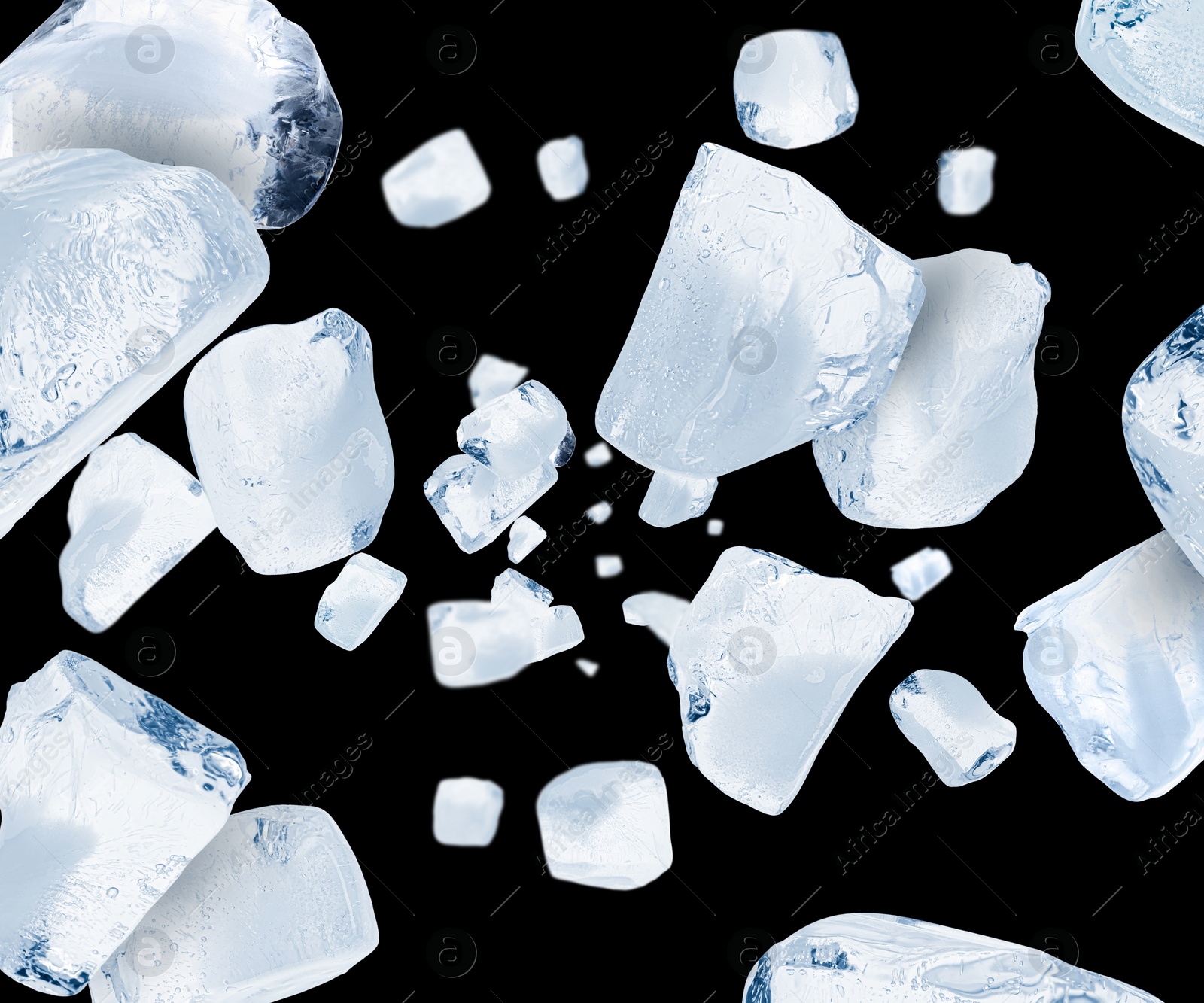 Image of Crushed ice in air on black background