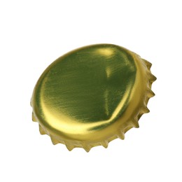 One golden beer bottle cap isolated on white