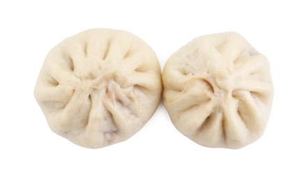 Delicious bao buns (baozi) isolated on white, top view