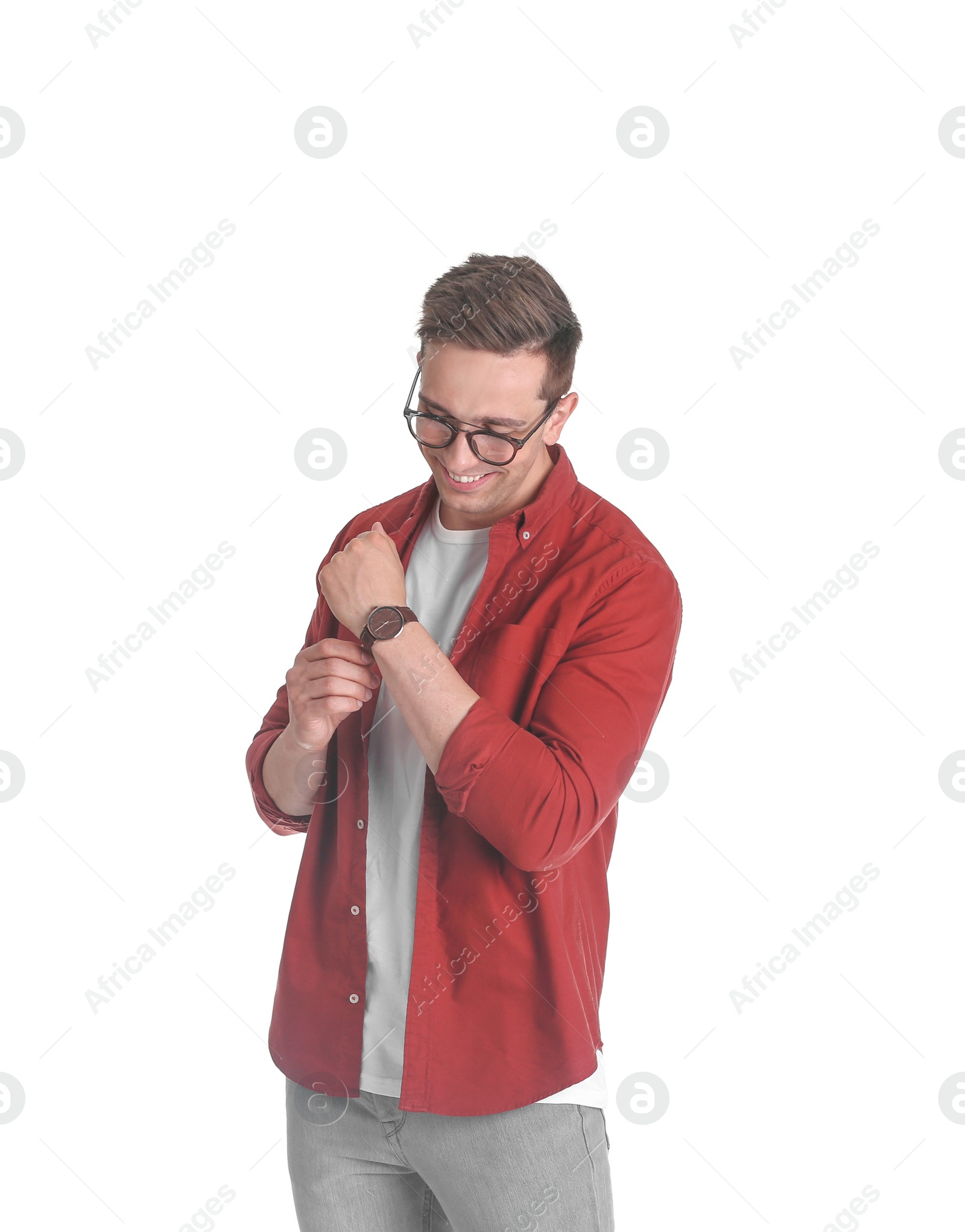 Photo of Handsome young man on white background