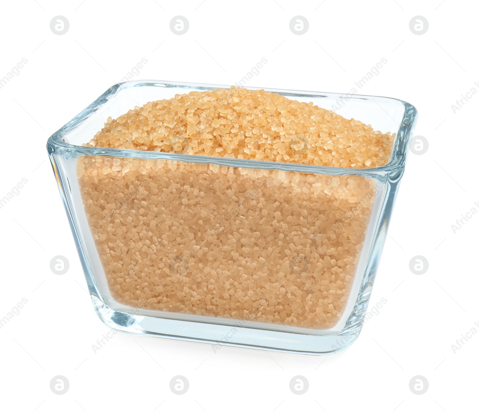 Photo of Brown sugar in glass bowl isolated on white