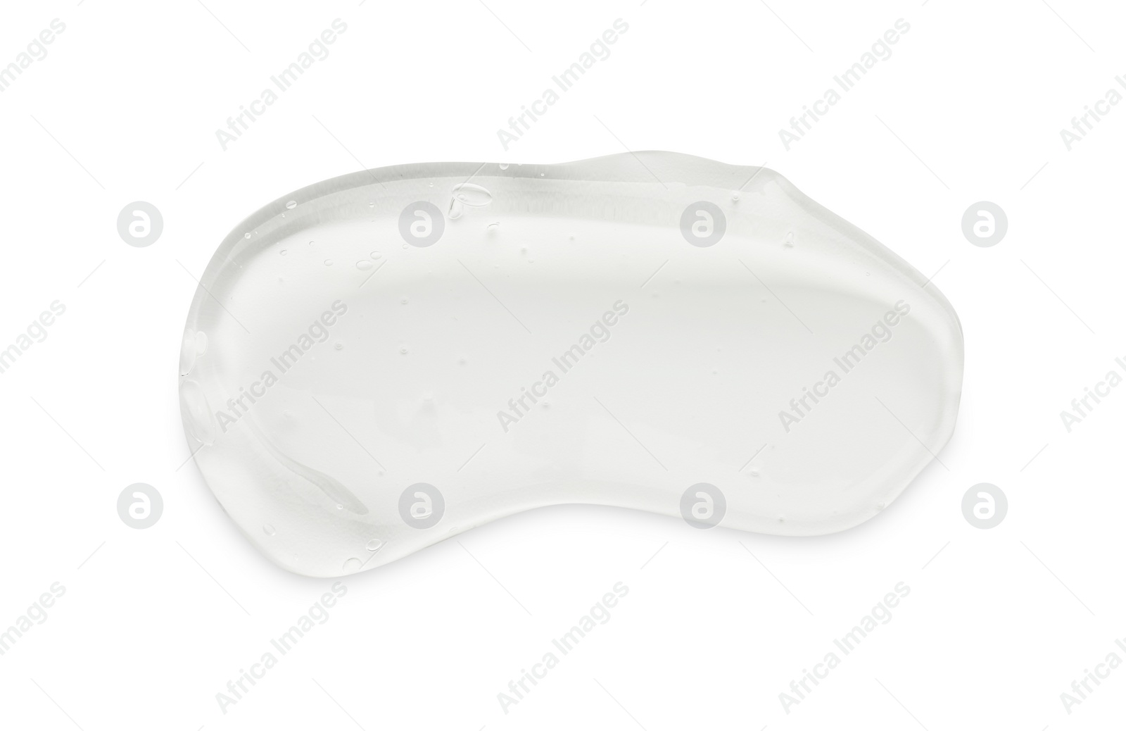 Photo of Smear of clear cosmetic gel on white background, top view