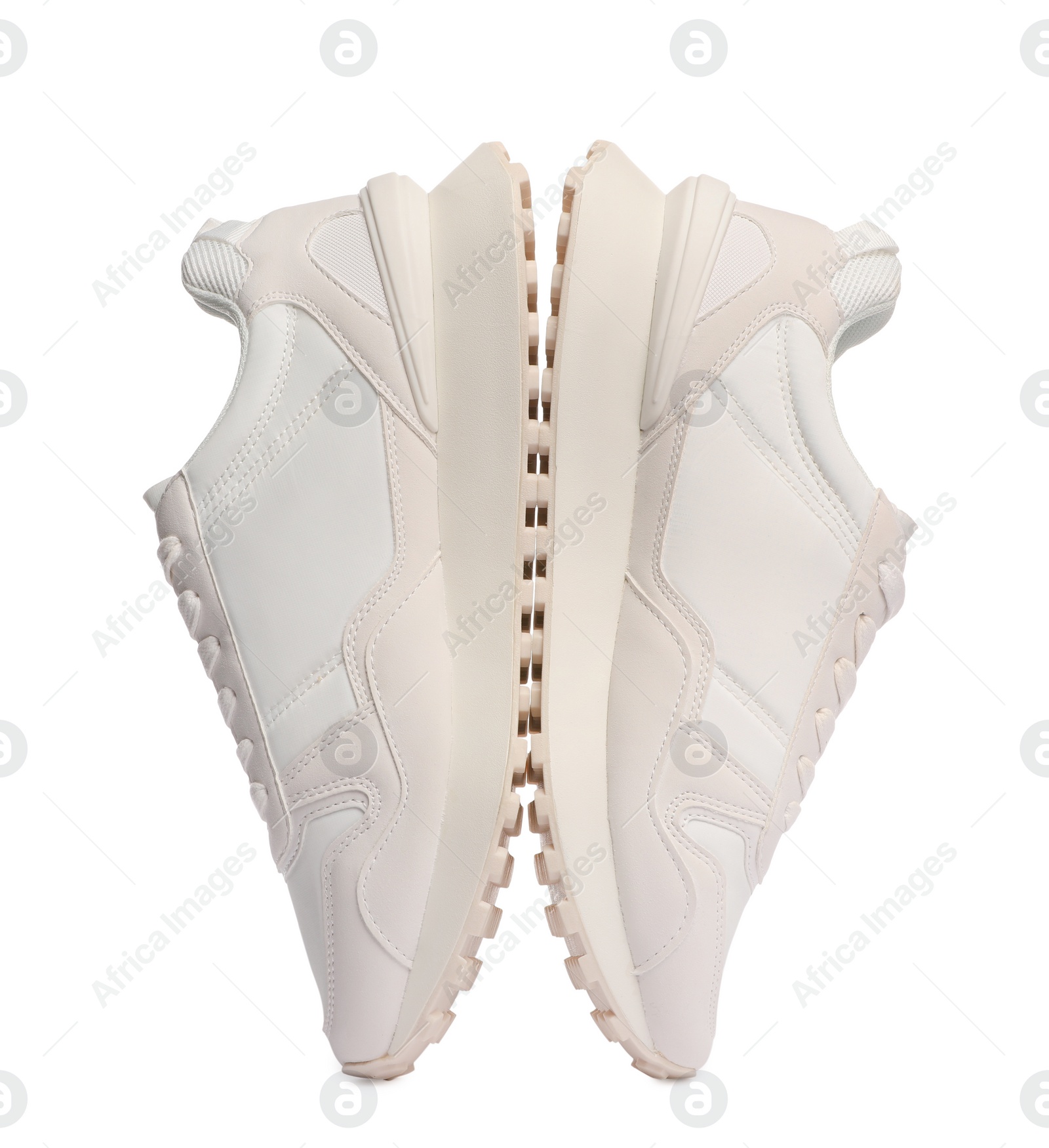 Photo of Pair of stylish sneakers isolated on white