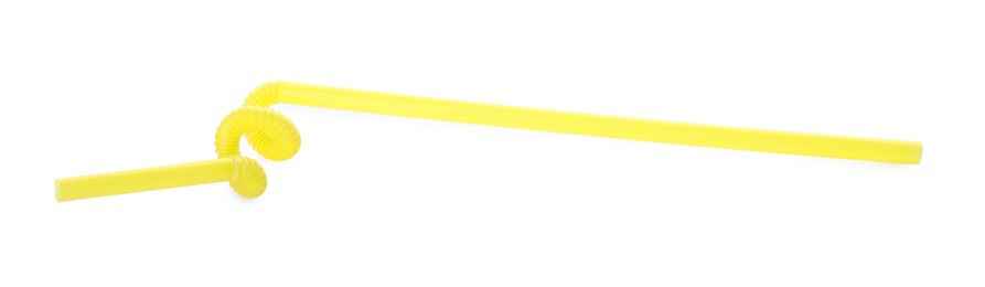 Photo of Yellow plastic cocktail straw isolated on white