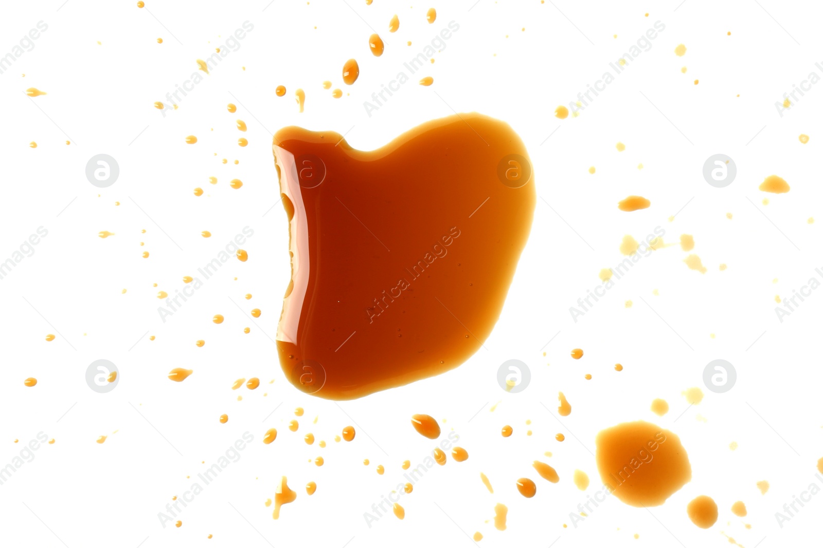 Photo of Tasty soy sauce isolated on white, top view