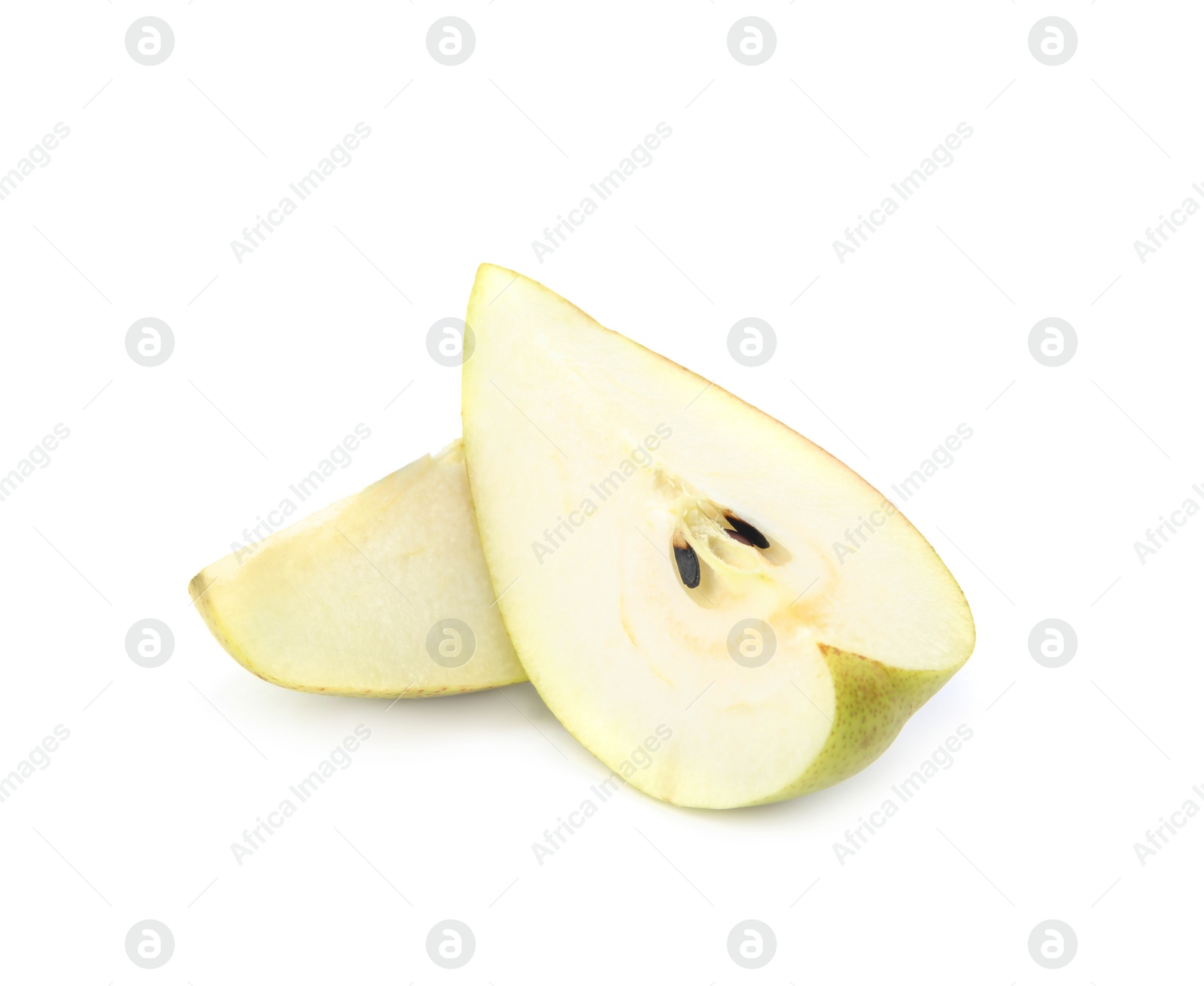 Photo of Cut ripe juicy pears isolated on white