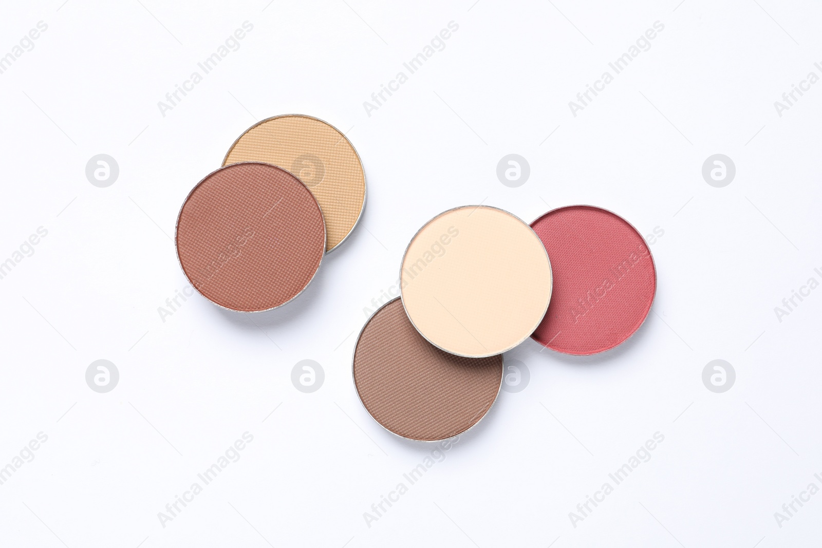 Photo of Different beautiful eye shadows on white background, flat lay