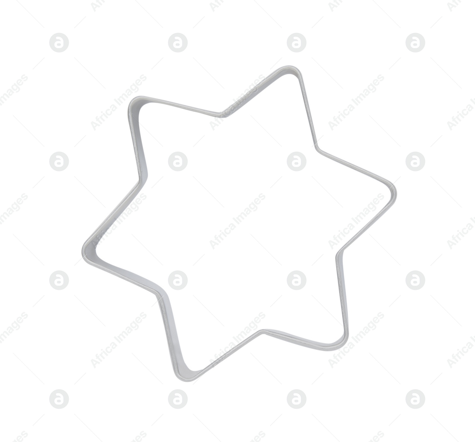 Photo of Star shaped cookie cutter on white background, top view