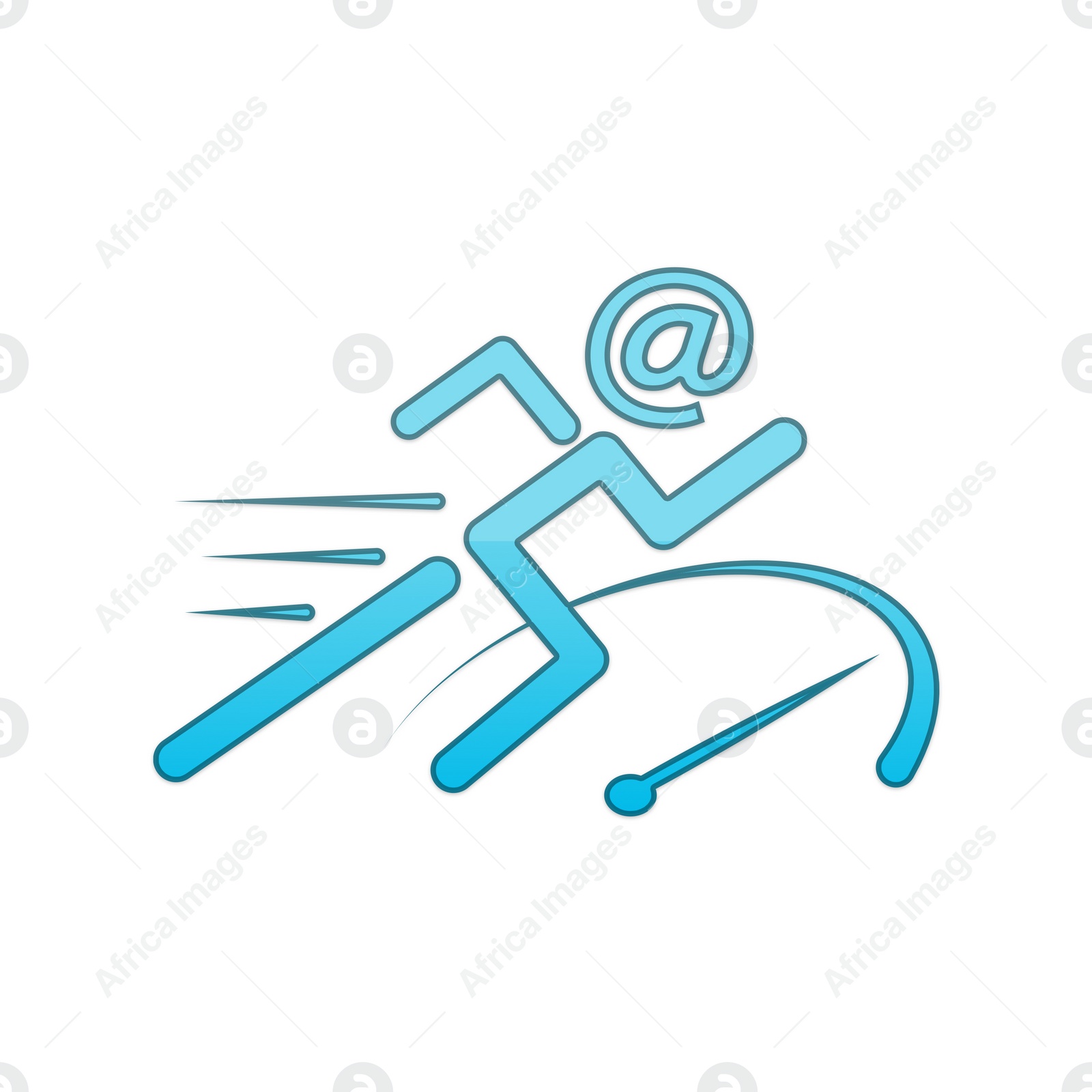 Illustration of Fast internet connection. Human figure with email address symbol head running near speedometer on white background, illustration