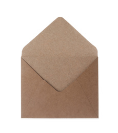 Photo of Brown paper envelope isolated on white. Mail service