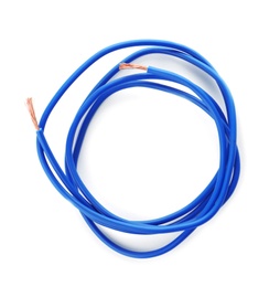 Photo of Color cable on white background, top view. Electrician's supply