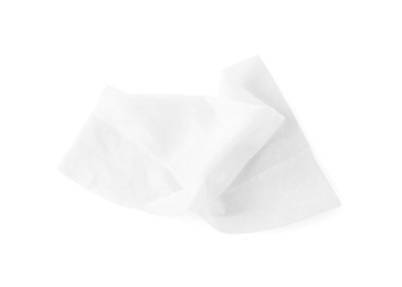 Photo of One wet wipe isolated on white, top view