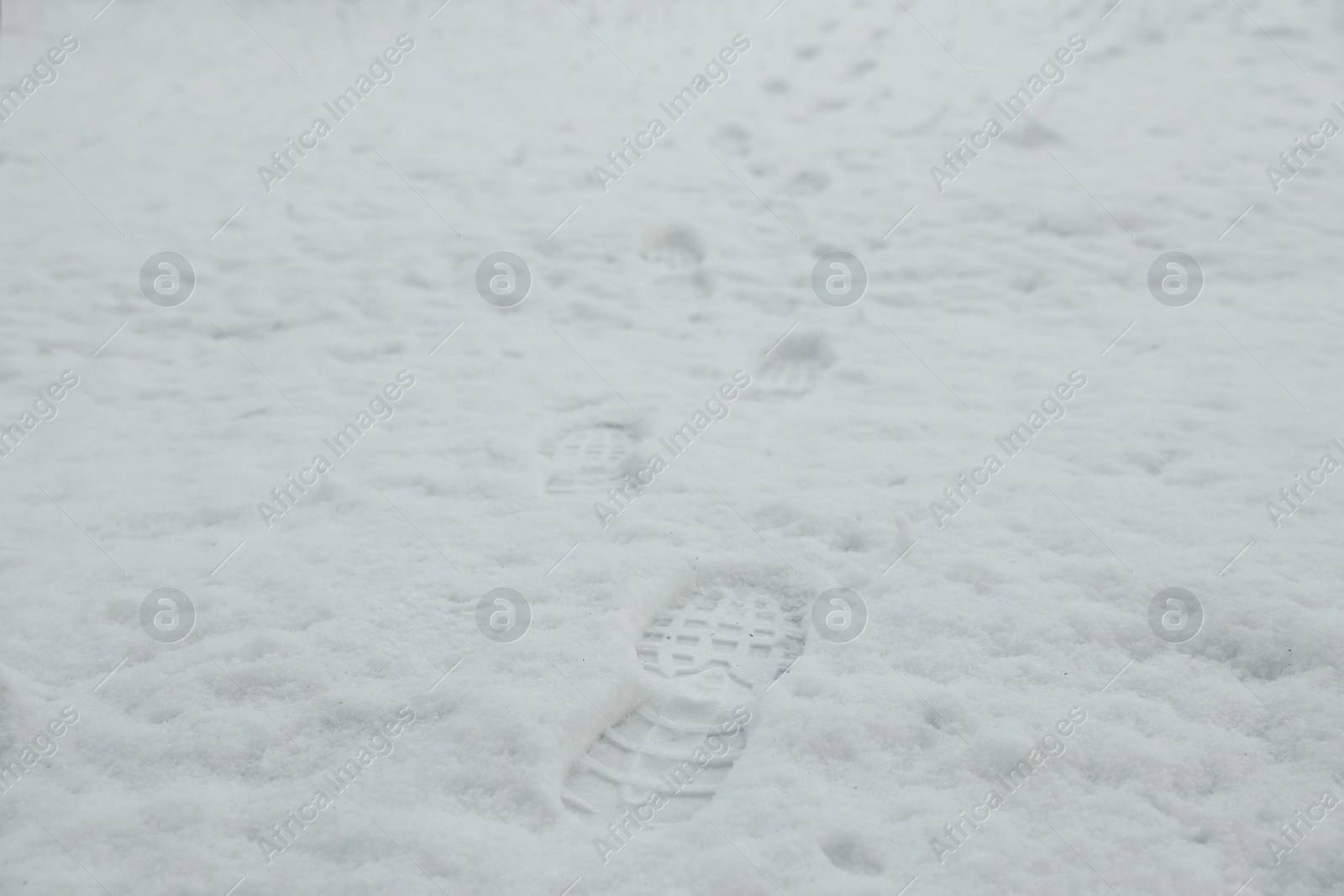 Photo of Bootprints in snow outdoors on winter day