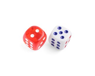 Two color game dices isolated on white