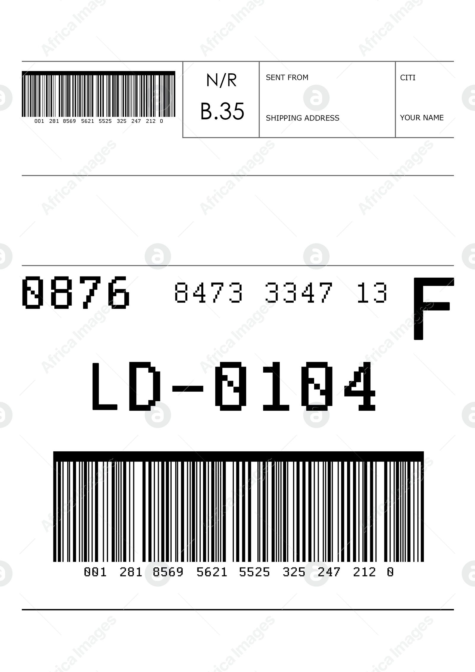 Illustration of Label with data and barcode, illustration. Parcel delivery