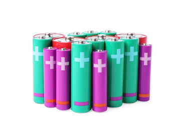 Photo of Many different new batteries isolated on white