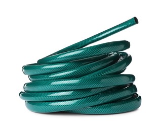 Photo of Green rubber watering hose isolated on white