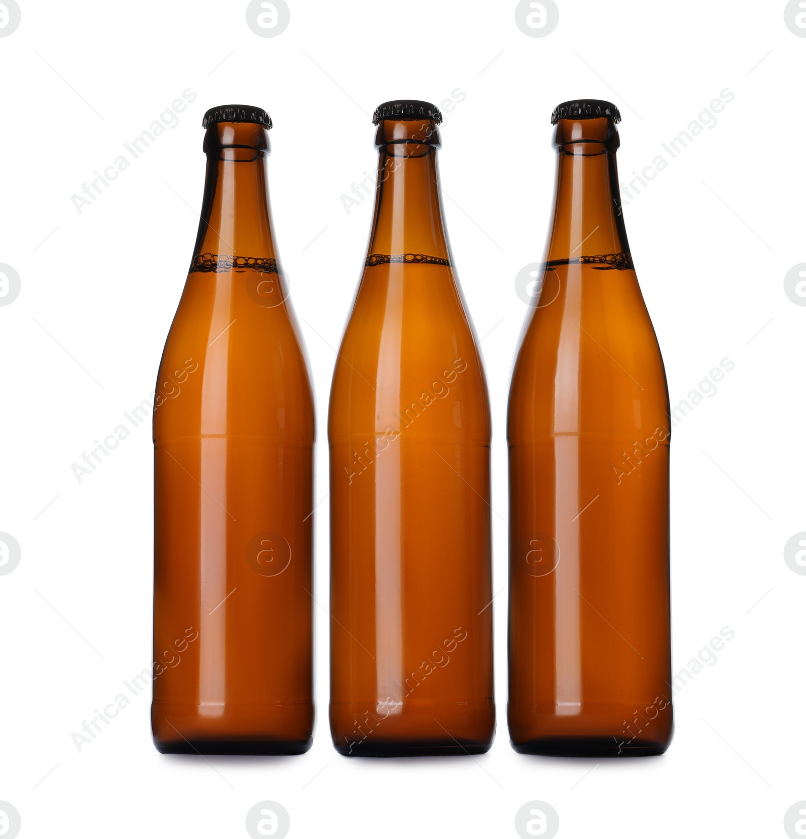 Photo of Brown bottles with beer isolated on white