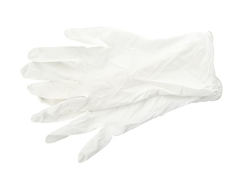 Protective gloves on white background, top view. Medical item