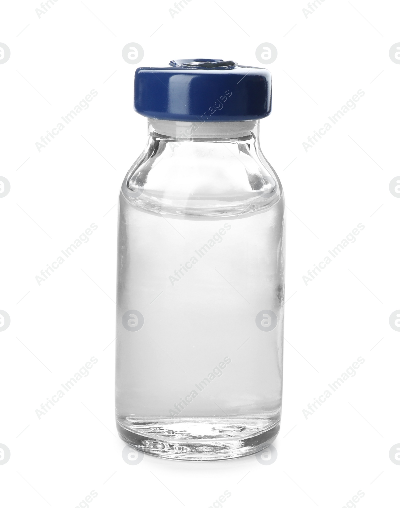 Photo of Medical vial with solution for injection on white background