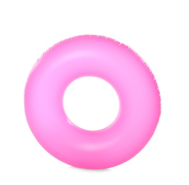 Photo of Bright inflatable ring on white background. Summer holidays