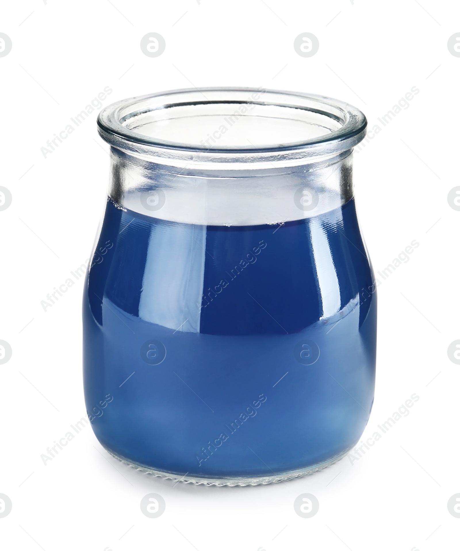 Photo of Tasty colorful jelly in glass jar on white background