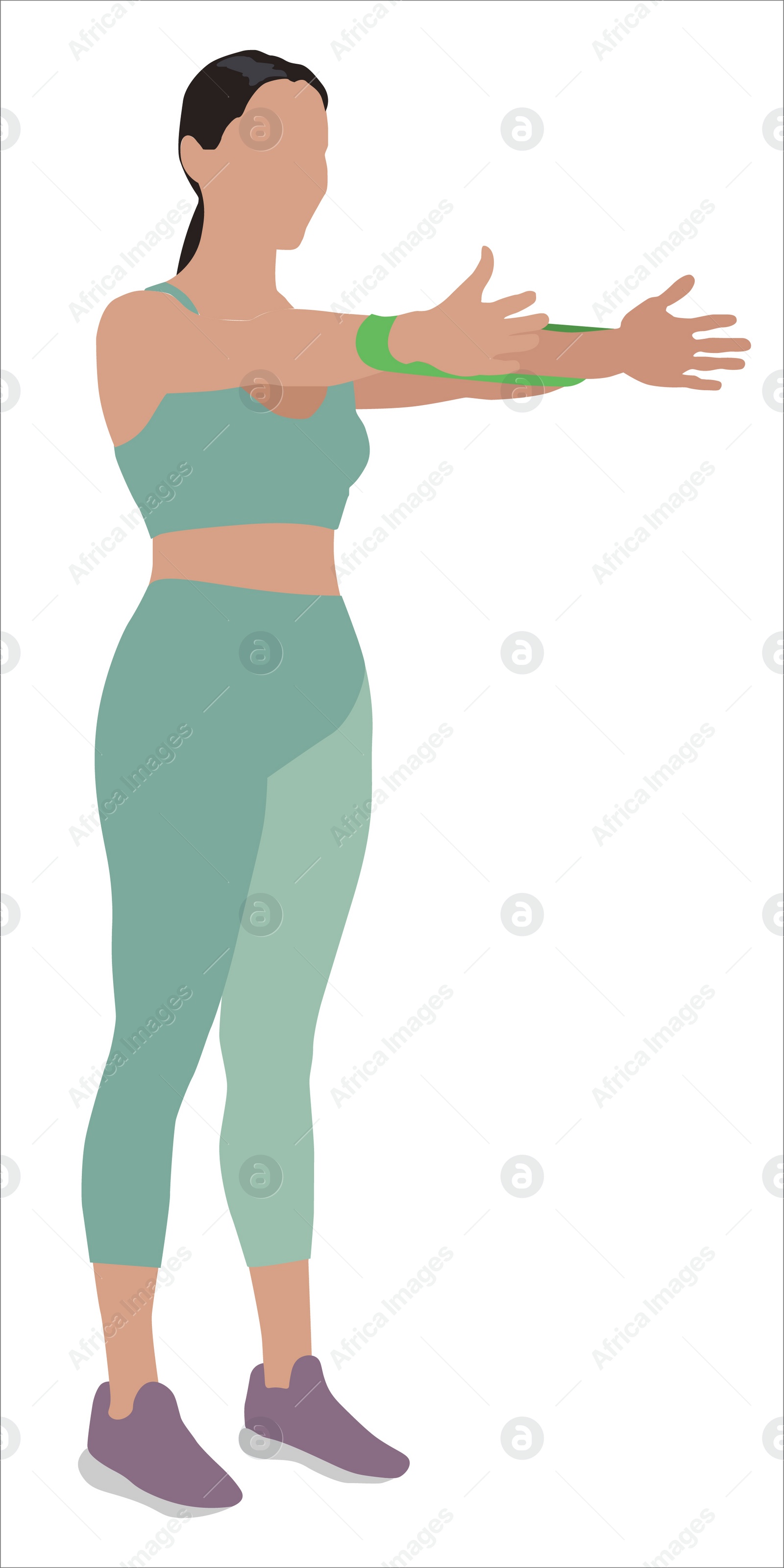 Illustration of Woman doing exercise with fitness elastic band on white background