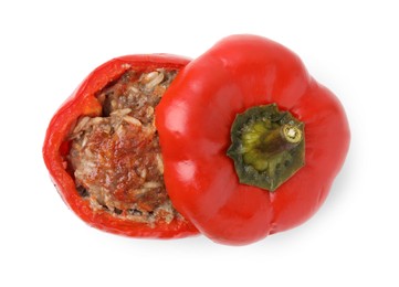 Photo of Delicious stuffed bell pepper isolated on white, top view