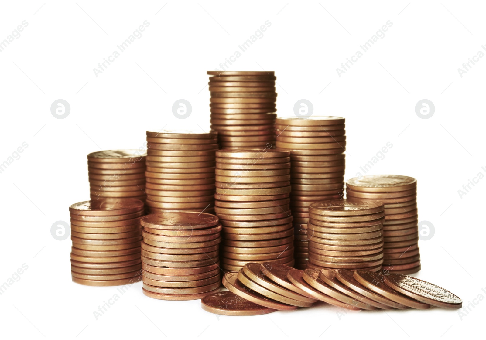 Photo of Stacks of US coins isolated on white