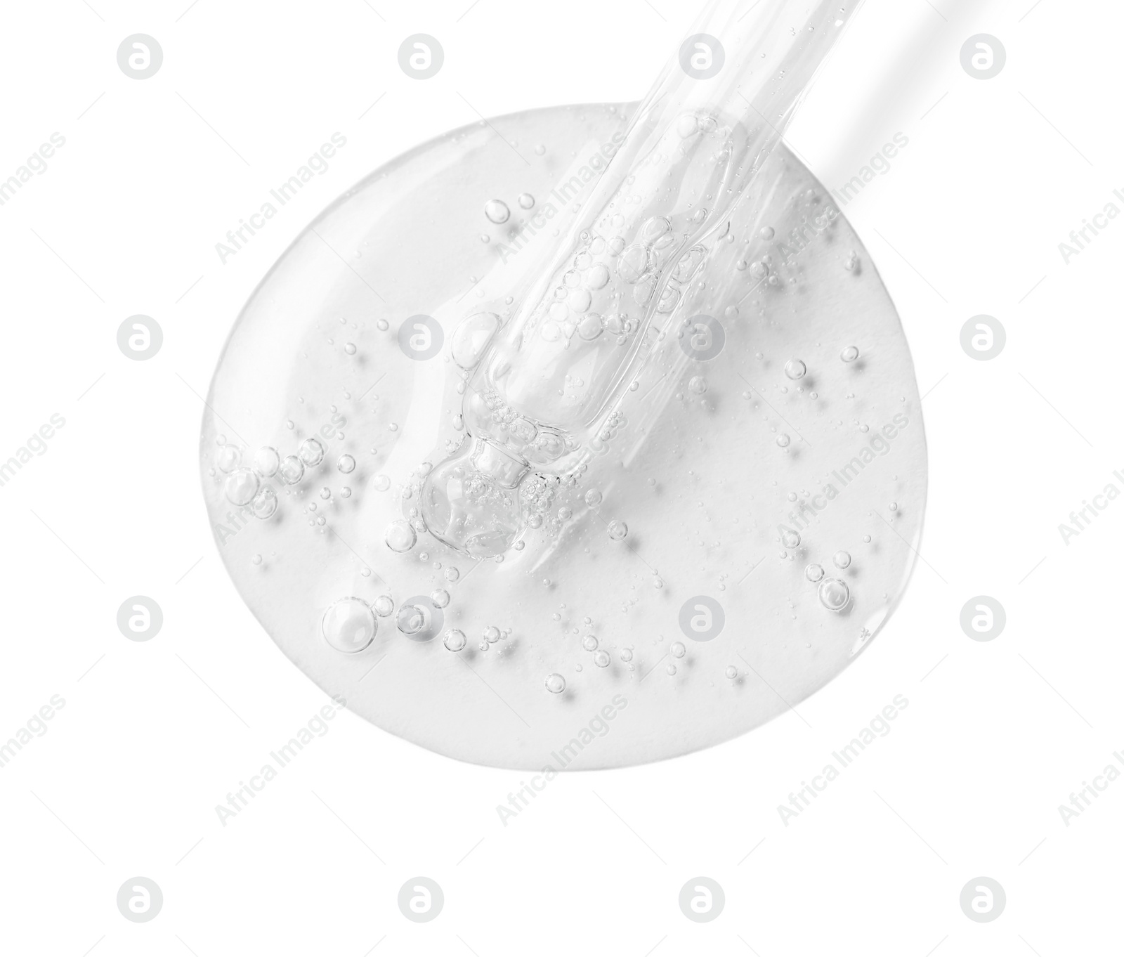 Image of Dropper with serum on white background, top view. Skin care product