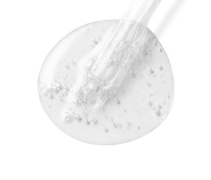 Image of Dropper with serum on white background, top view. Skin care product