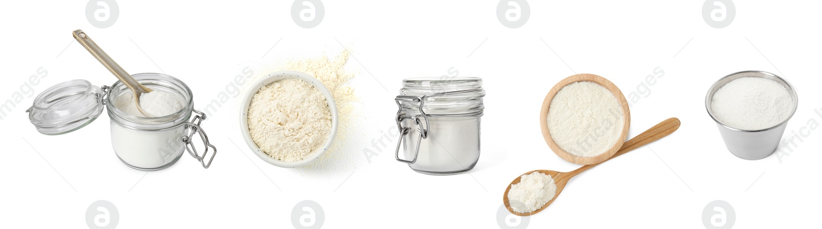 Image of Set of baking powder isolated on white