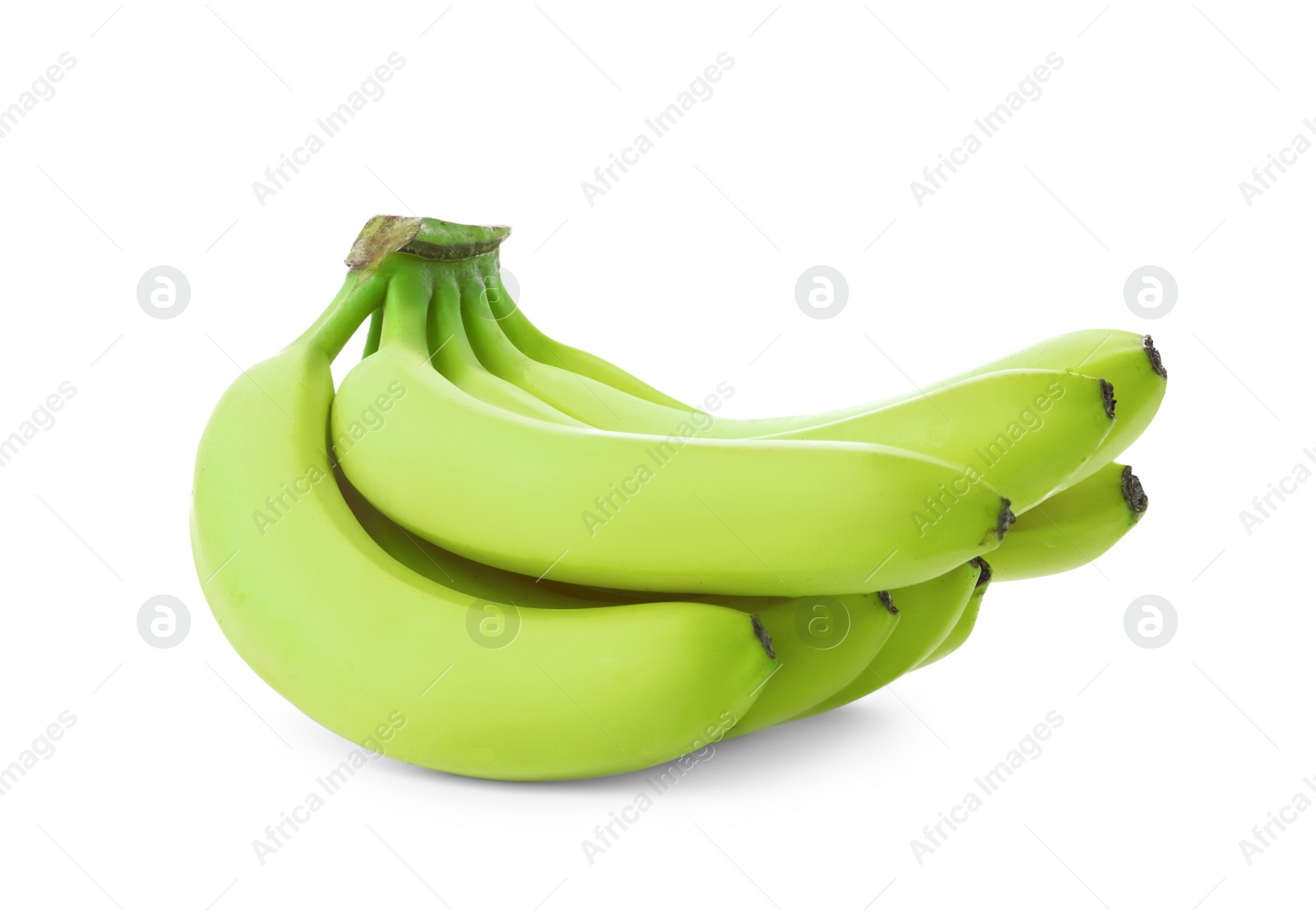 Image of Cluster of green bananas on white background