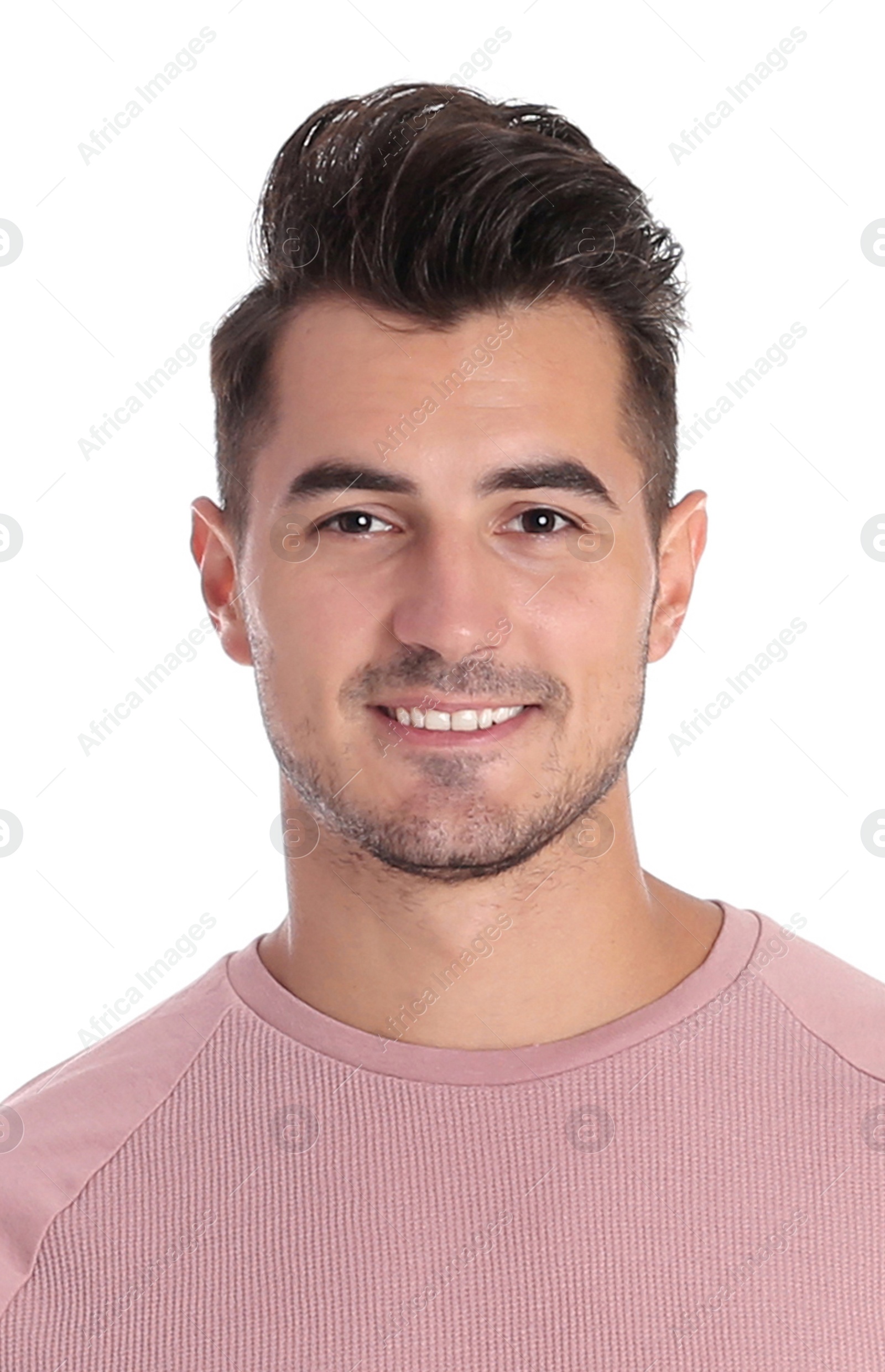 Image of Passport photo. Portrait of man on white background