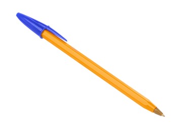 Photo of New orange plastic pen isolated on white