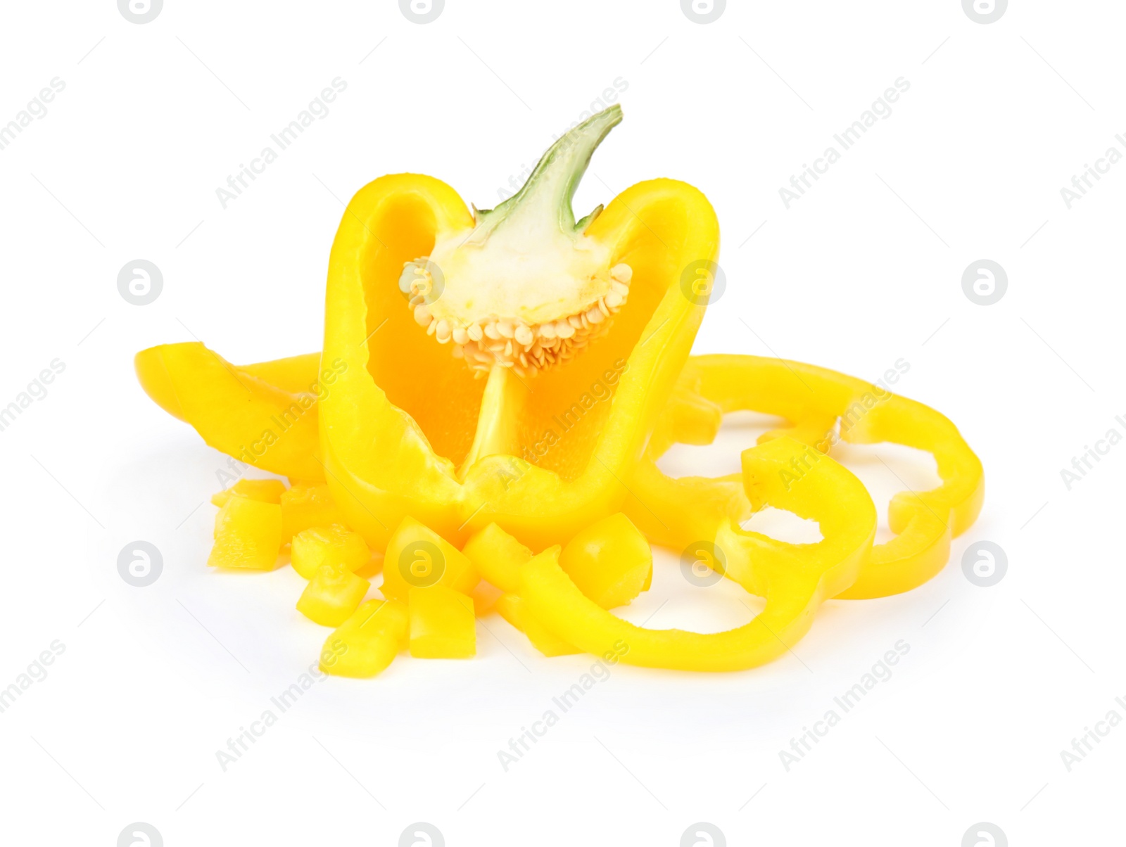 Photo of Cut yellow bell pepper isolated on white