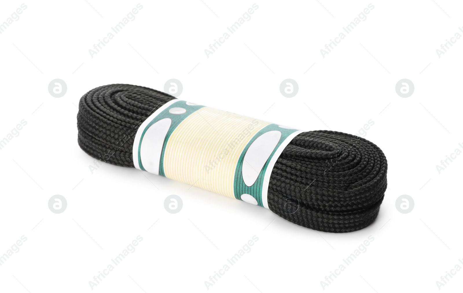 Photo of Packed black shoe lace isolated on white