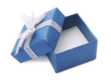 Photo of Empty gift box with bow on white background