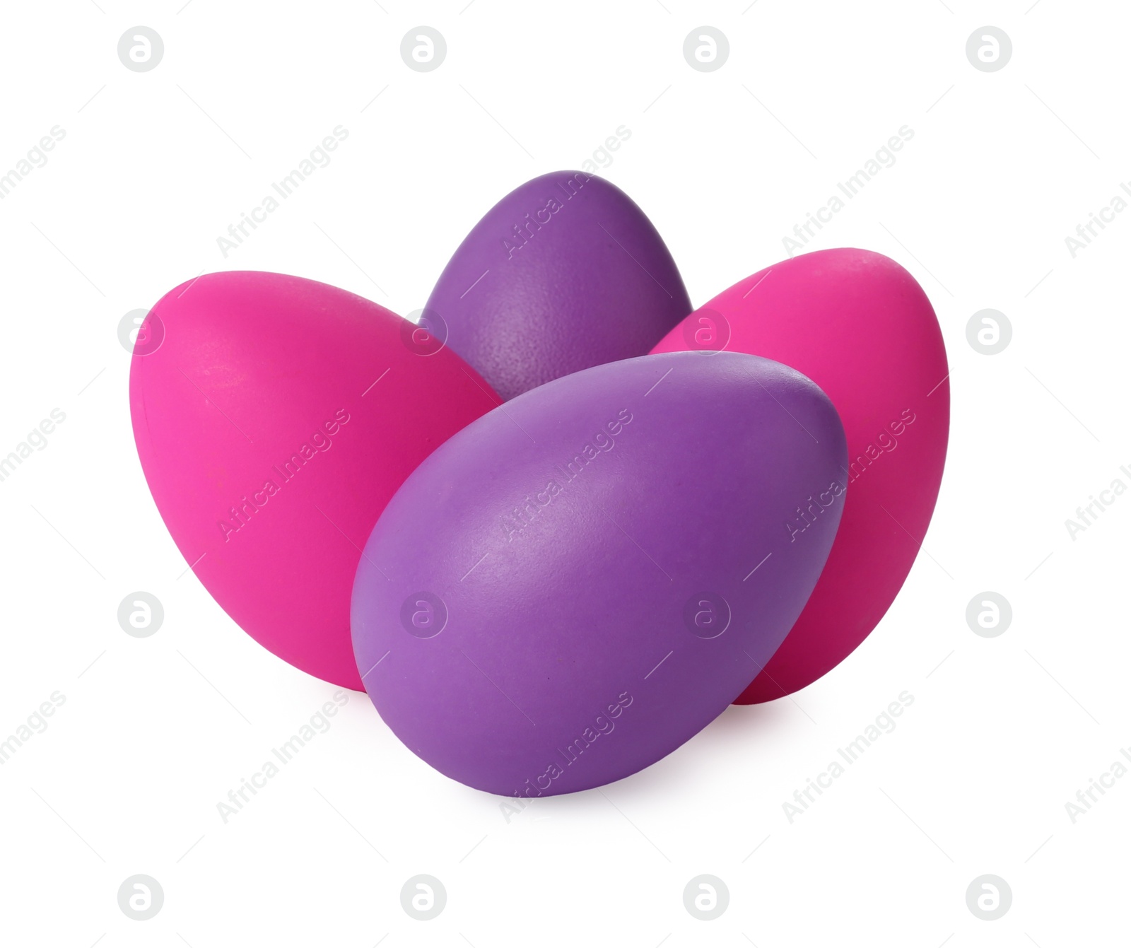 Photo of Many colorful painted eggs on white background