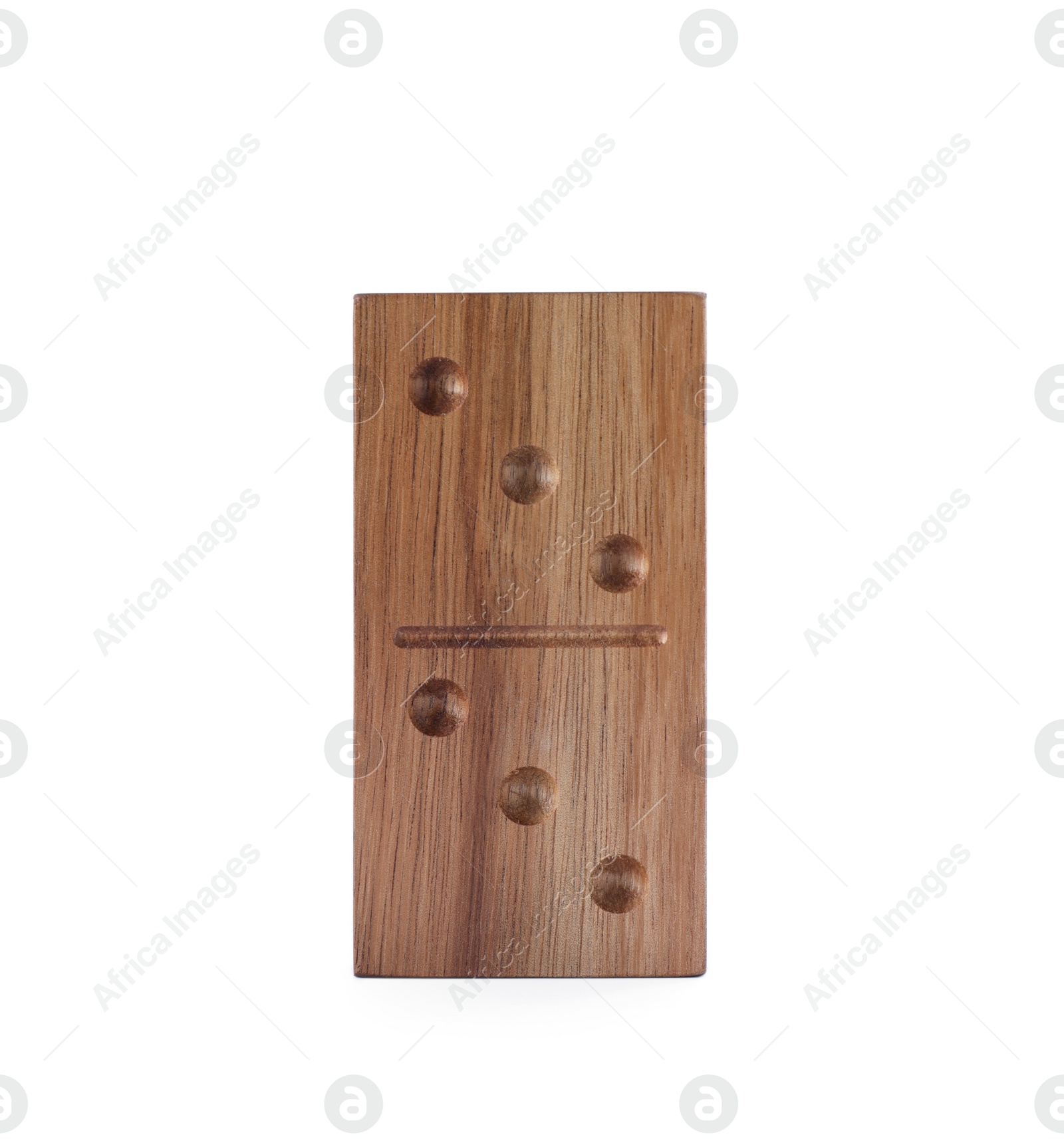 Photo of Wooden domino tile with pips isolated on white