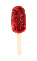 Photo of Delicious blackberry ice pop isolated on white. Fruit popsicle