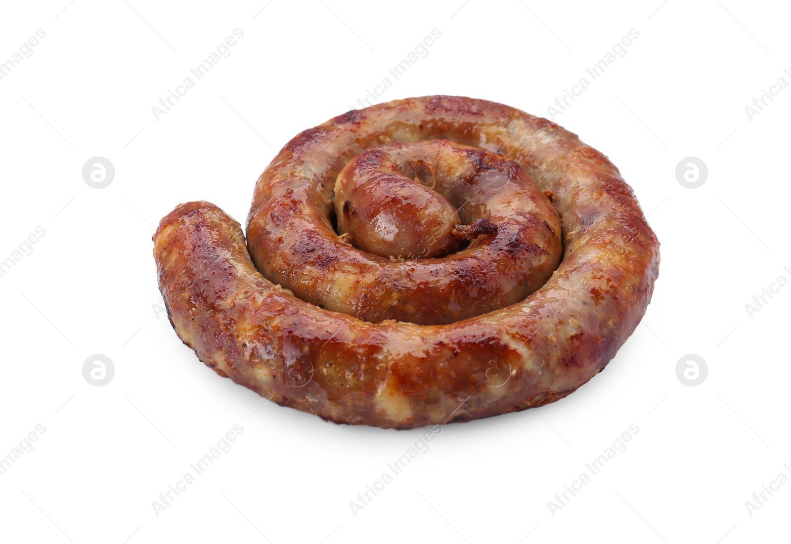 Photo of One ring of delicious homemade sausage isolated on white