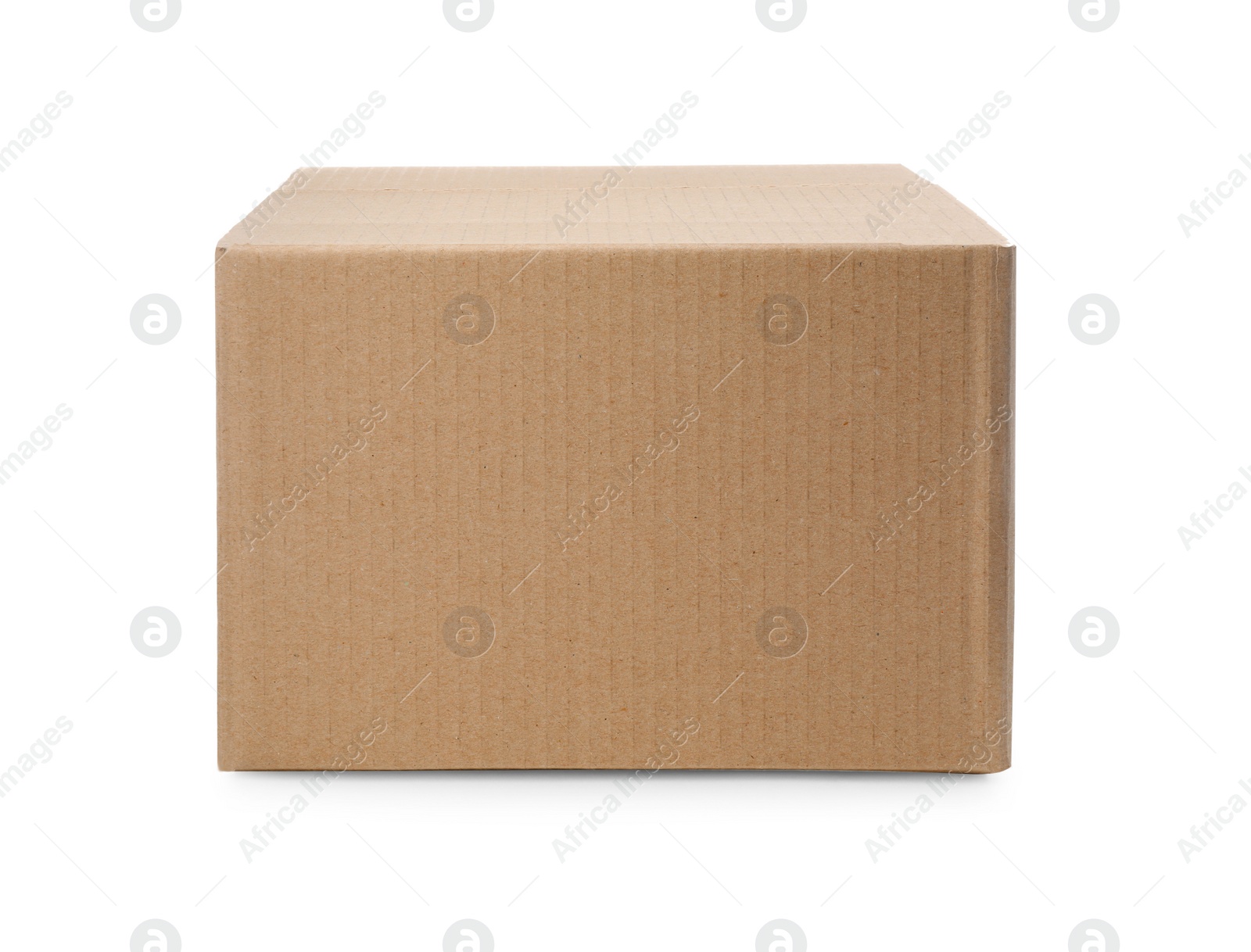 Photo of One closed cardboard box on white background