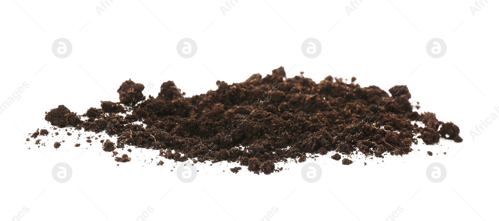 Photo of Pile of soil on white background. Fertile ground