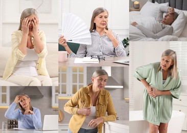 Image of Menopause, collage with photos of woman suffering from different symptoms