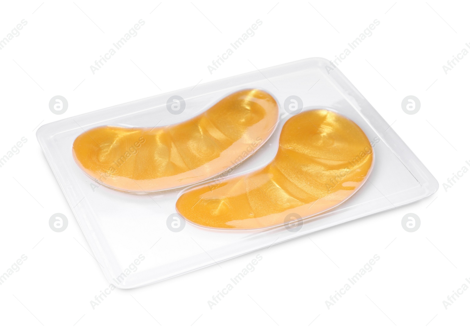 Photo of Package with under eye patches isolated on white. Cosmetic product