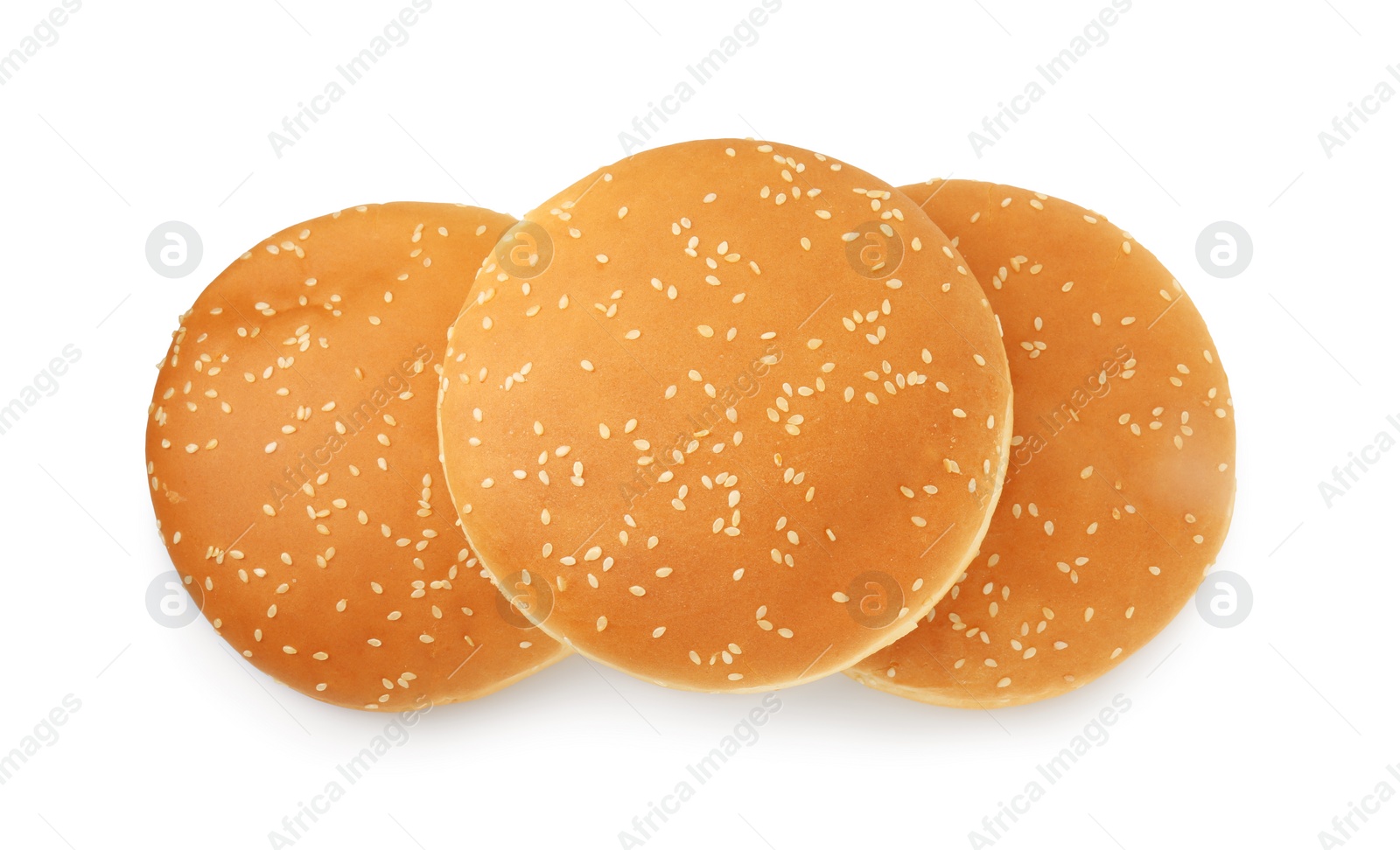 Photo of Fresh hamburger buns isolated on white, top view