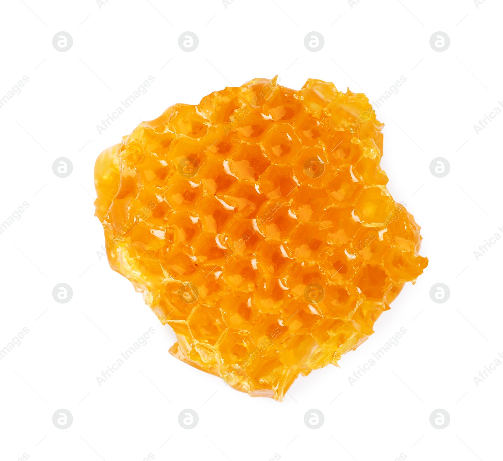 Photo of Piece of natural honeycomb with tasty honey isolated on white, top view