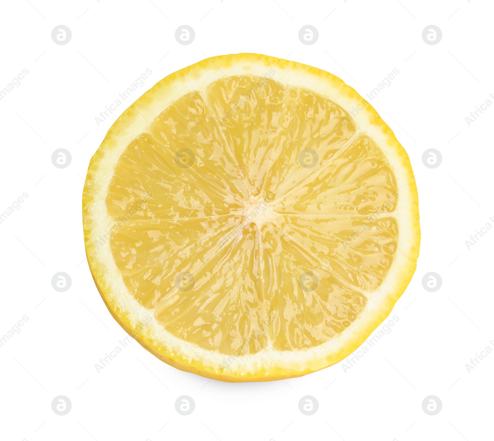 Photo of Citrus fruit. Slice of fresh lemon isolated on white, above view